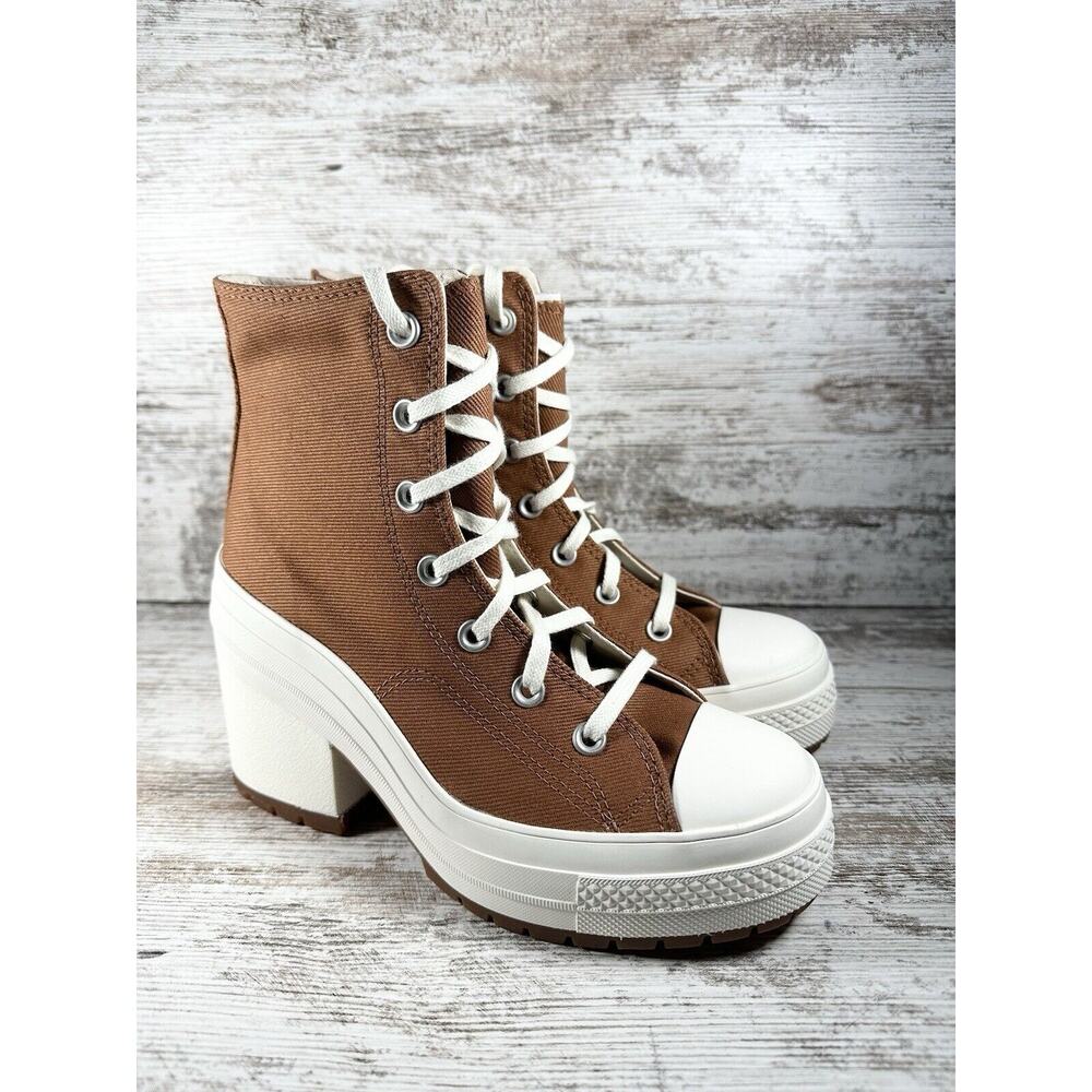 Converse Brown Canvas Platform Heeled Boots with White Accents